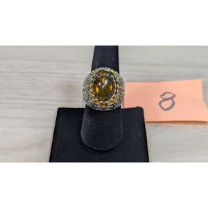 Vintage Style Amber Glass Ring Insect Inclusion Ant Cabochon size 8